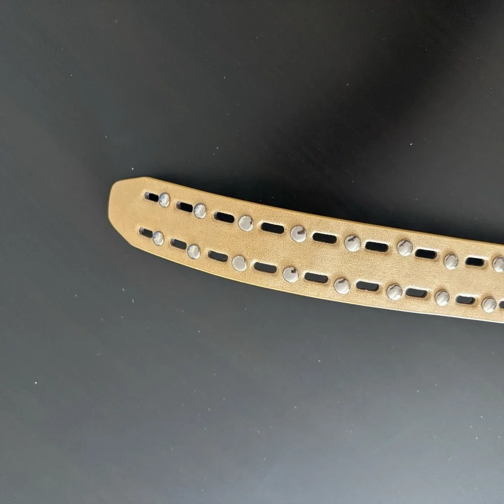 Vintage Punk Leather Belt Tan Silver Studded XL‎ 42